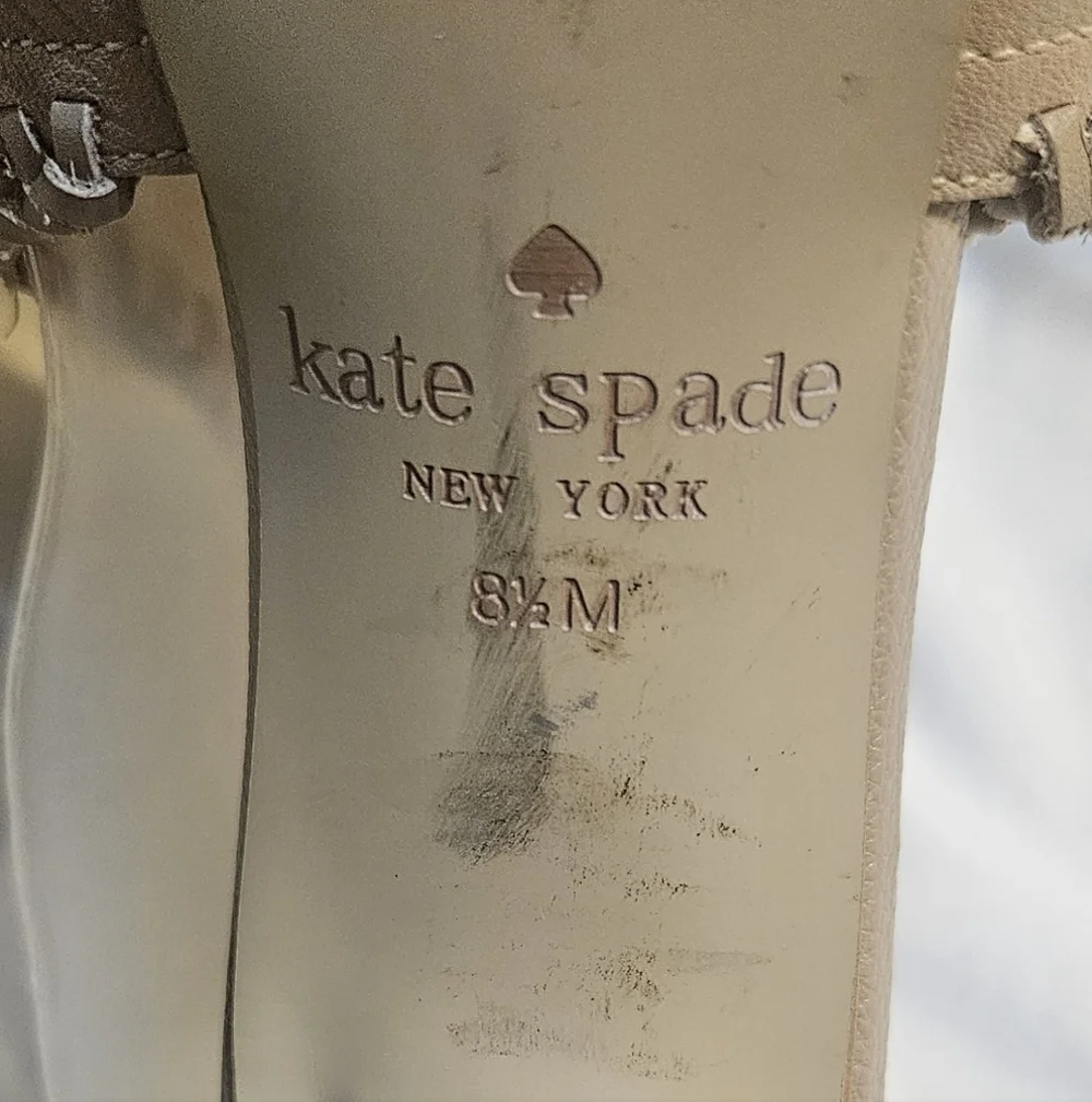 Kate Spade New York Orelene Taupe Block Heel Sandals Womens Sz 8.5M